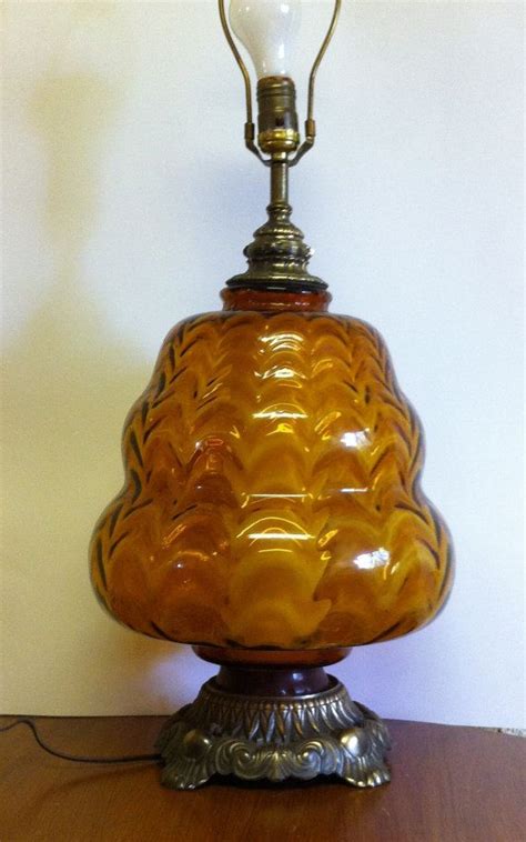 Vintage Amber Hand Blown Table Lamp Lamp Vintage Lamps Hand Blown