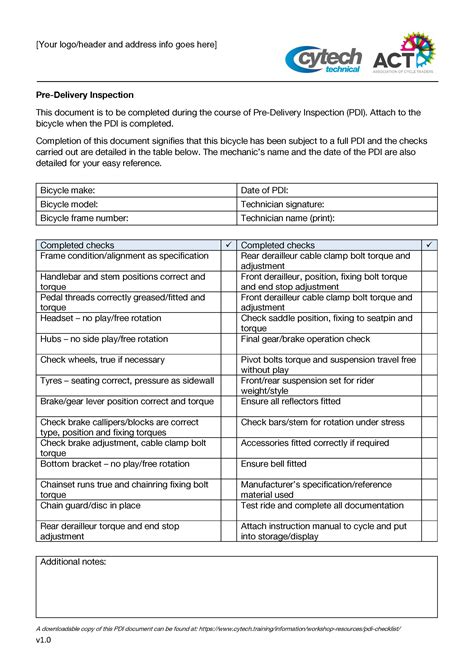 Motorcycle Maintenance Checklist Template