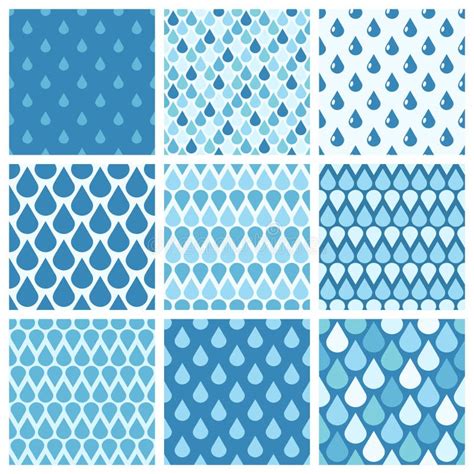 Set Of Vector Water Drops Seamless Patterns In Black And White Stock