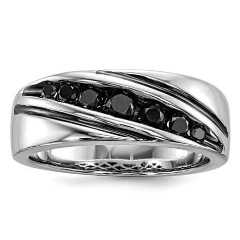 Aa Jewels Solid 925 Sterling Silver Black Diamond Mens Band Ring