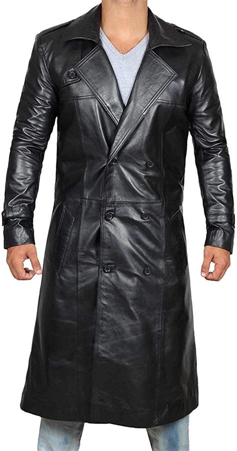 black leather trench coat mens long coat in uk