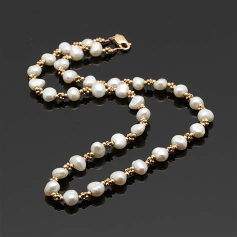Pearl Necklace With 14k Yellow Gold Accents Ebth