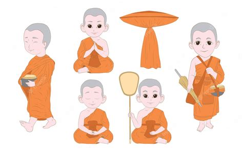Premium Vector Hand Drawn Cartoon Set Character Of Buddhist Monks
