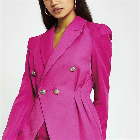 Pink Double Breasted Blazer River Island