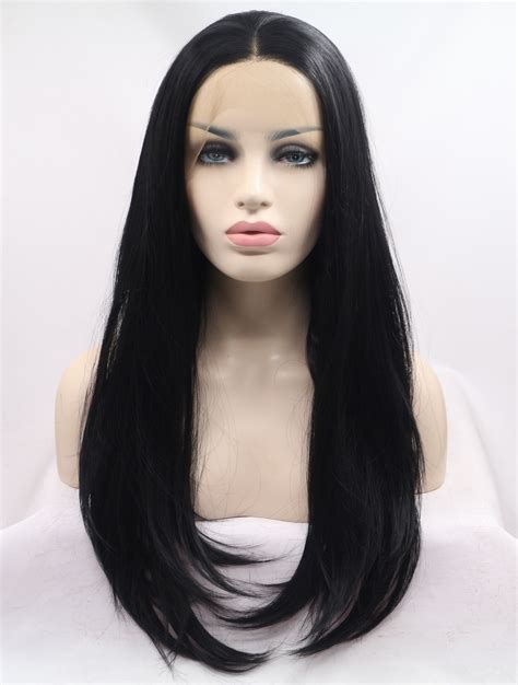 Lace Front Colorful Wigs 21 Straight Black Without Bangs Synthetic