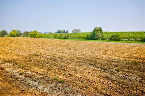 Spring Fields Countryside Panorama Landscape With Fresh Plowed Field