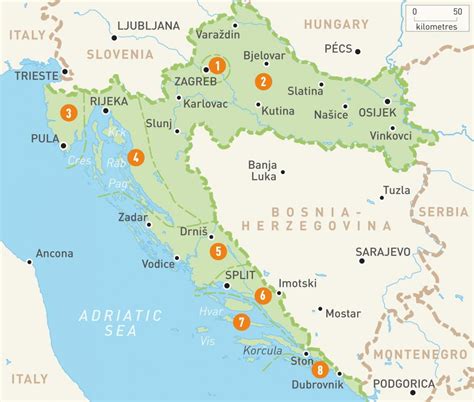 Kort Over Kroatiske Er Kort Over Kroatien Og Erne Det Sydlige
