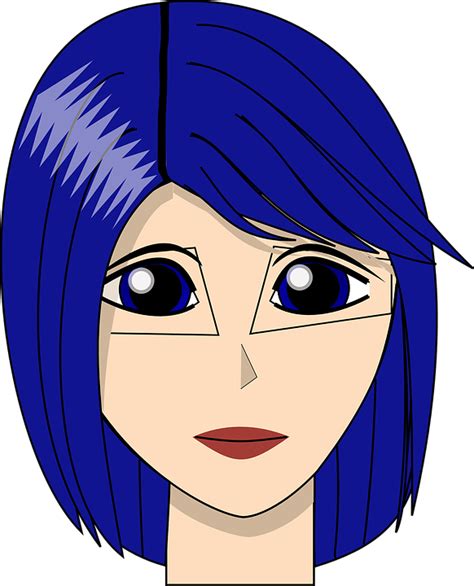 Girl Face Head Blue Hair Eyes Lady Woman Young Girl With Blue Hair Cartoon Clipart Large