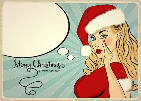 Premium Vector Beautiful Retro Christmas Card With Sexy Pin Up Santa Girl