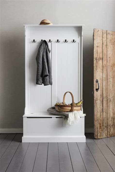 Hallway Bench And Coat Hook Shoe Storage In White Brittany