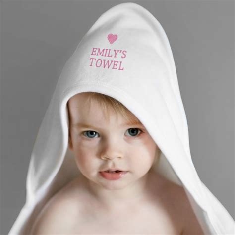 Personalised Pink Heart White Hooded Baby Towel Therouk Hooded