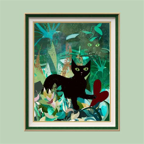 Black Cat Art Print Gallery Wall Decor Cat Lover T Tropical Forest