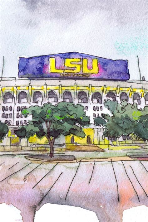 Louisiana State University Stadium Art Watercolor Painting Etsy
