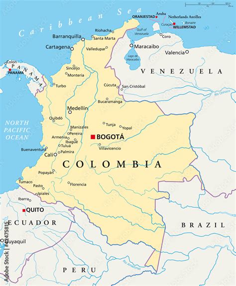 Stockvector Colombia Political Map With Capital Bogota National