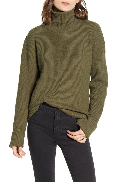 Chelsea28 Chelsea 28 Ribbed Turtleneck Cotton And Wool Blend Sweater