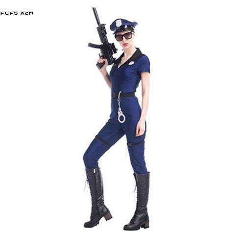 Women Halloween Policewoman Uniforms Costumes Female Swat Police