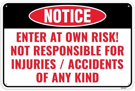 Amazon Com 1PC Not Responsible For Accidents Or Injuries Sign 12 X 8