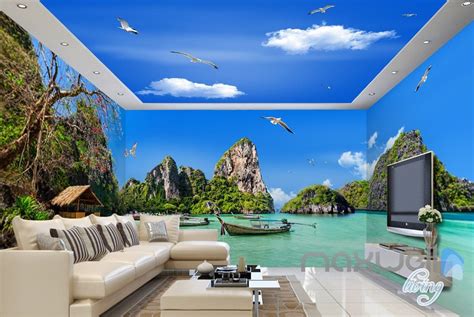 See more ideas about tropical bedrooms, tropical, leaf wallpaper. 3D Tropical Island Boat Bay Entire Living Room Bedroom Wallpaper Wall - IDecoRoom