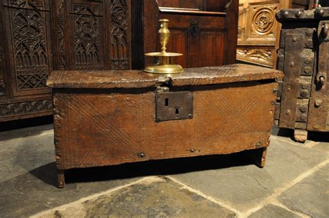 A Rare Tiny Henry Viii Oak Board Chest With Cross Hatch Decoration
