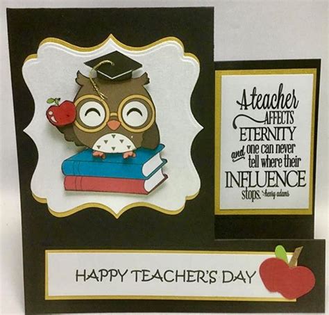 This handmade photo box can be the perfect present for your loved one. Digi stamp Owl Teacher's Day side step card | Teachers day ...