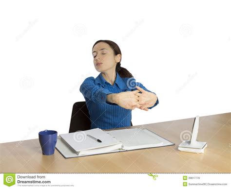 Tired Business Woman Stretching Stock Image Image Of Work Background