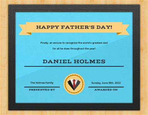 Fathers Day Certificate Worlds Greatest Dad By Award Hut