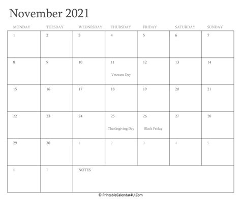 Calendar Editable Printable Free November 2021 Month Calendar Printable