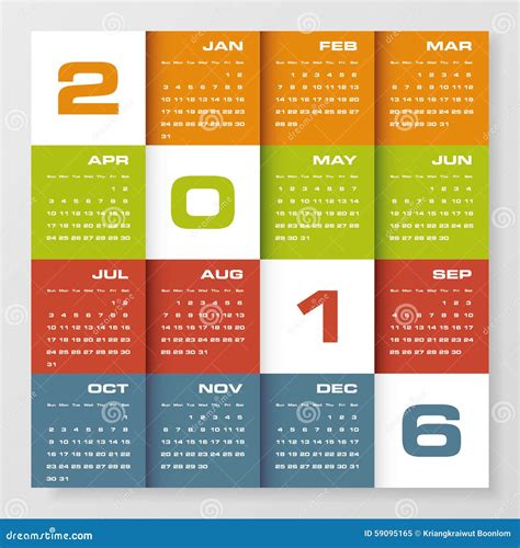 Simple Design Calendar 2016 Year Vector Design Template Stock Vector