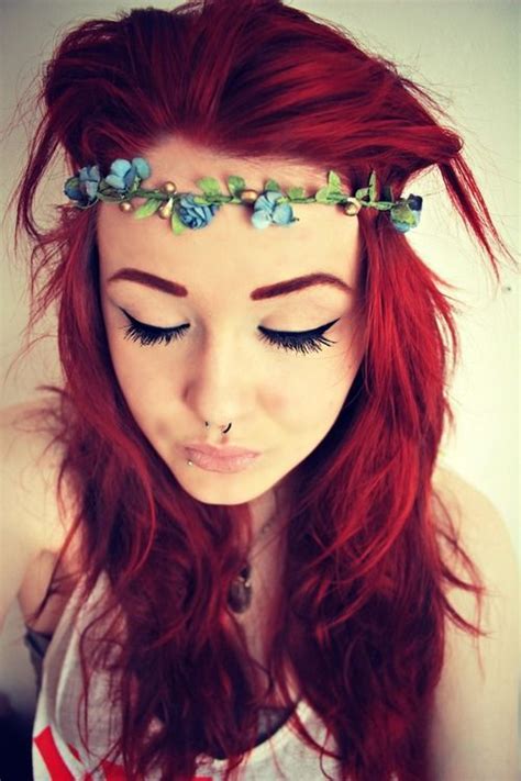 Ruby Red Hair With Flower Crown Pictures Photos And