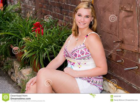 Pretty Teen Girl Sitting On Step Stock Image Image Of Blonde Clothes