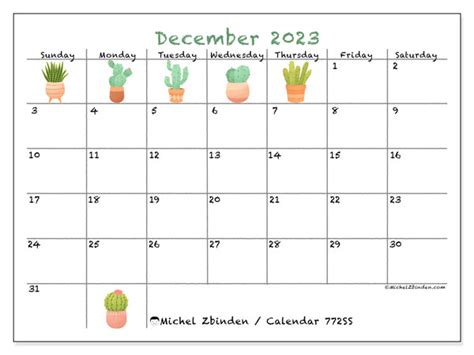 Calendar December 2023 Cactus Ss Michel Zbinden Hk