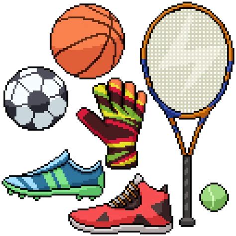 Pixel Art Set Aislado Fútbol Baloncesto Tenis Vector Premium