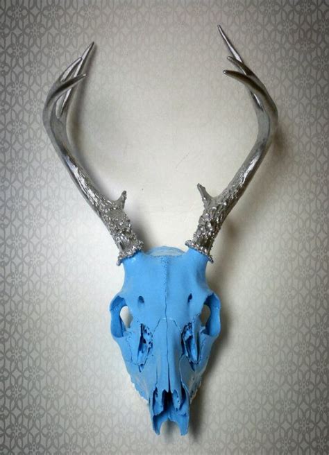 Hand Painted Deer Skull With Teeth And Horns Ooak Taxidermy Etsy