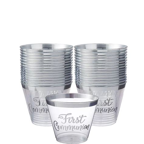 Metallic Silver First Communion Plastic Cups 30ct Party City