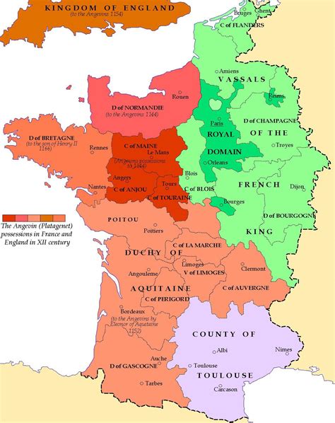 Map Of Lands Held By The English Monarchy In Medieval France Under The