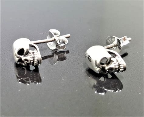 Sterling Silver 925 Skull Stud Earrings Biker Rocker Goth Punk Earrings