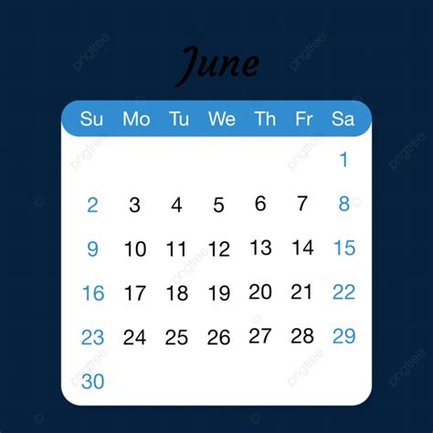 Junio De Calendario Azul Simple Vector Png Junio