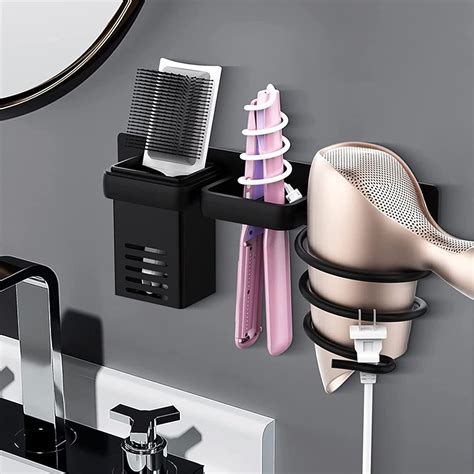 wall mounted hair dryer holder organizer storage basket for hair dryer hair straighteners flat