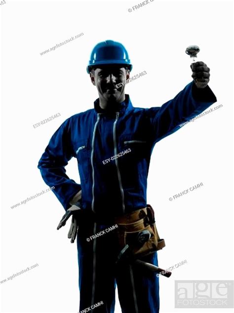 Man Electrician Holding Light Bulb Silhouette Stock Photo Picture And