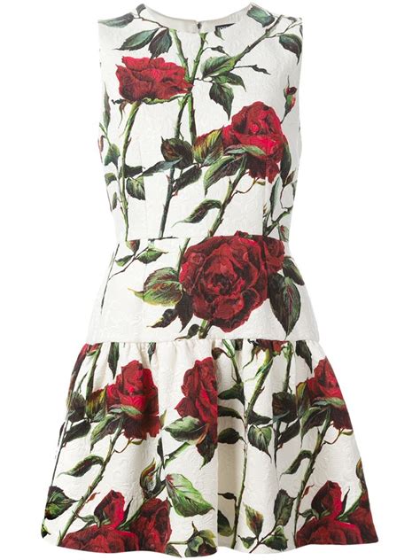 Dolce And Gabbana Rose Print Brocade Dress In White Green Lyst