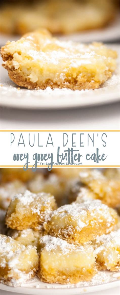 Prep time is approximately 10 minutes and cooking time takes 50 minutes at 350°f. Paula Deen's Ooey Gooey Butter Cake