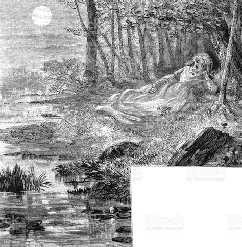 Antique Illustration Harpers Magazine A Dream Of Fairies Jane Austen Woman Sleeping By A Stream