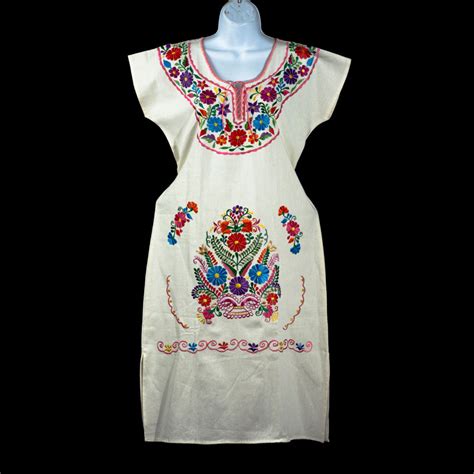Traditional Embroidered Mexican White Dress With Colorful Flowers Amantli