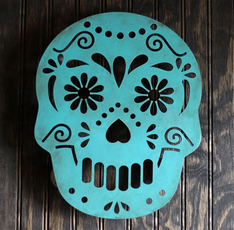 Teal Sugar Skull Wall Decor By Our Backyard Studio In Mill Creek Wa