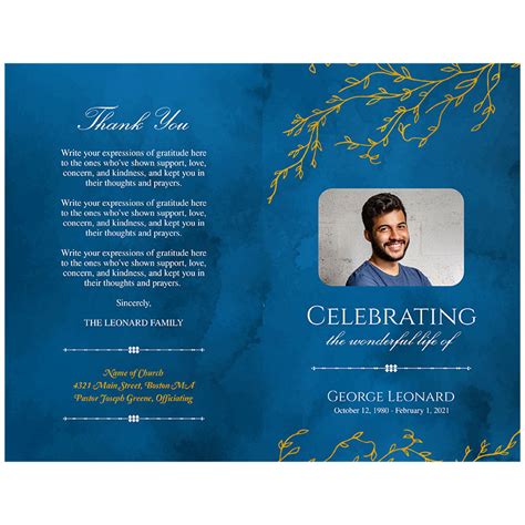 Gold Funeral Program Template 11x17 8 Pages Male Man Gold Memorial