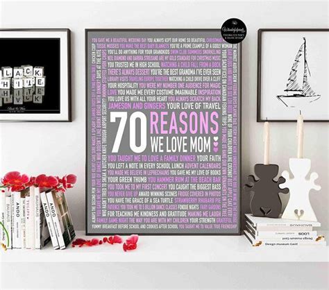 70 Reasons We Love Mom 70th Birthday T For Her For Etsy