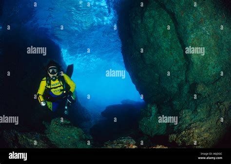 Scuba Diver In Cave Stock Photo Alamy