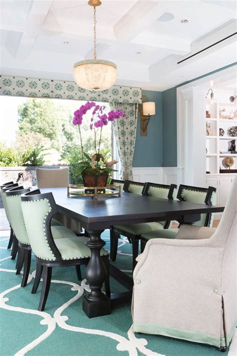 Coastal Dark Aqua Blue Dining Room With Beach House Decor Dining Room