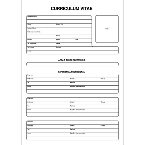 Curriculum Vitae Folha Única 50 Folhas Tilibra Escritório