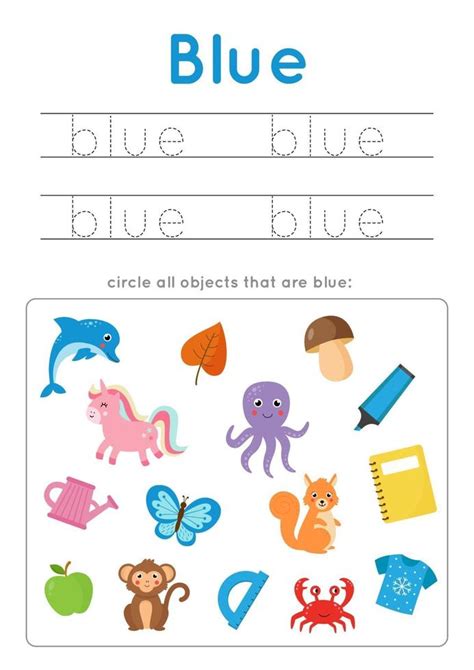 Learning Blue Color For Preschool Kids Writing Practice 2170965